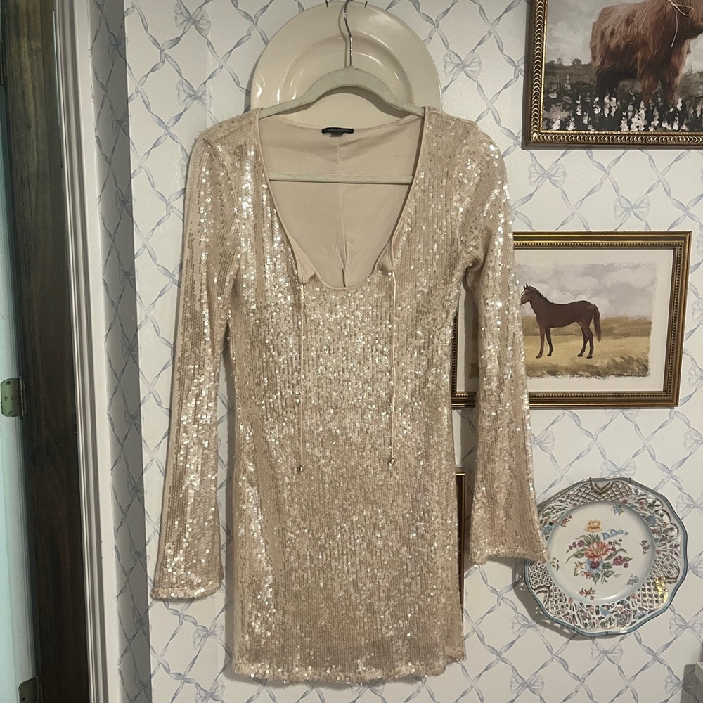 Target Champagne Sequin Long Sleeve Mini Dress